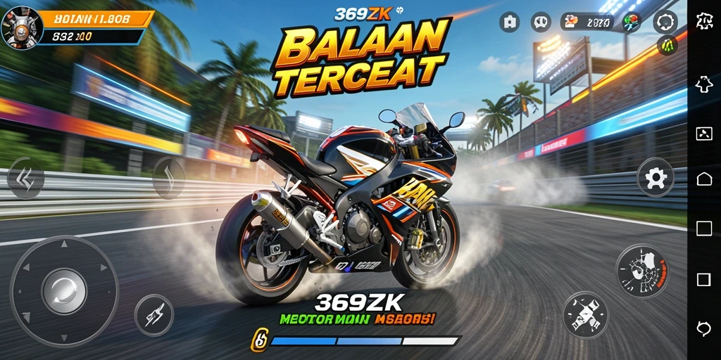 Screenshot gameplay 369ZK menampilkan aksi balapan motor yang mendebarkan.