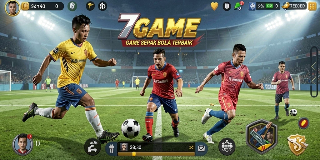 Tampilan gameplay yang menegangkan dalam 7GAME, sepenuh aksi sepak bola.