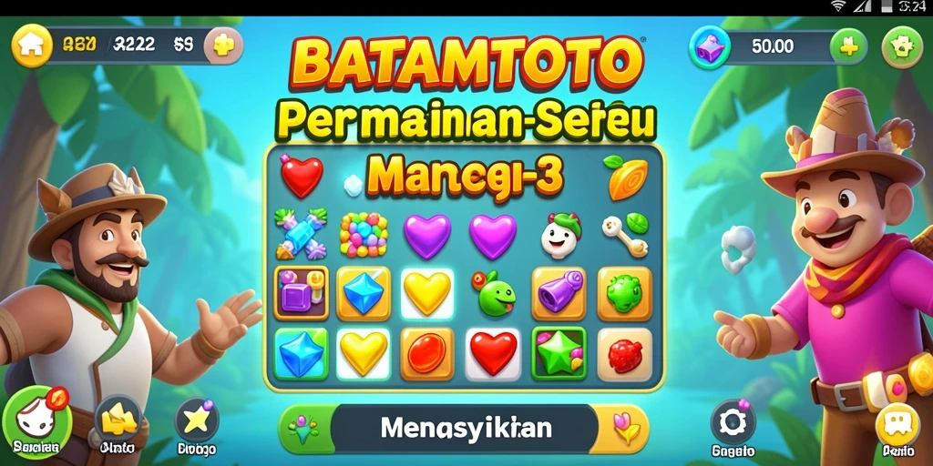 Screenshot utama BATAMTOTO menampilkan gameplay Match-3 yang menakjubkan.