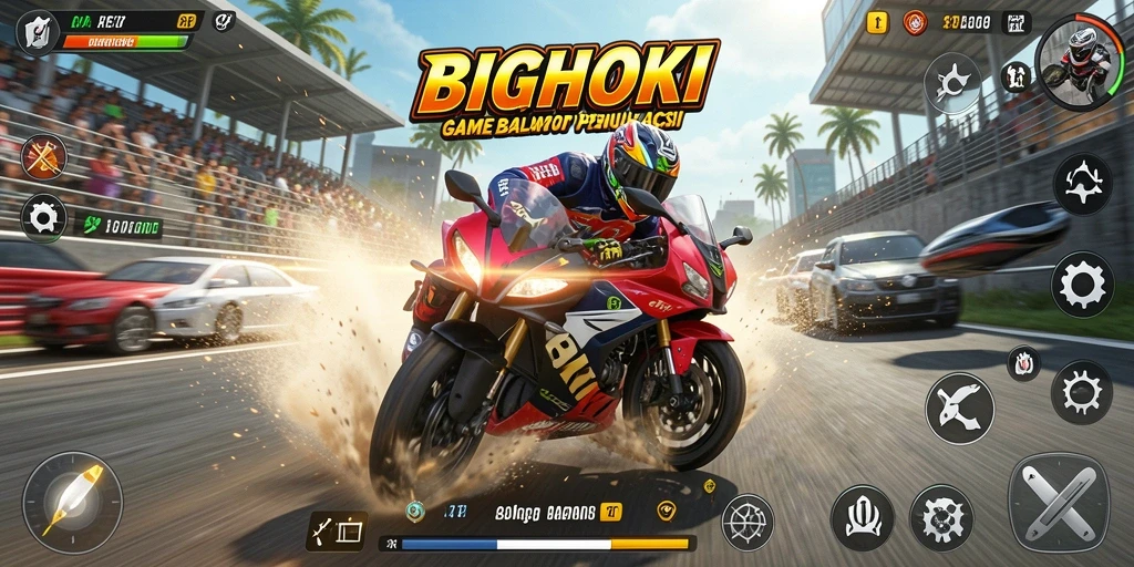 Gameplay seru BIGHOKI dengan balapan motor yang menegangkan.