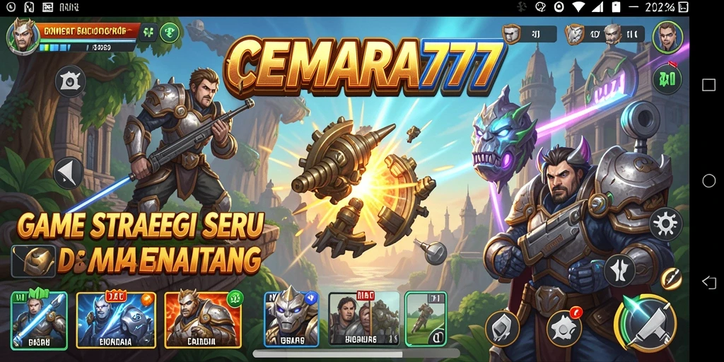 Tampilan gameplay <strong>CEMARA777</strong> dengan pertempuran strategis yang mendebarkan.