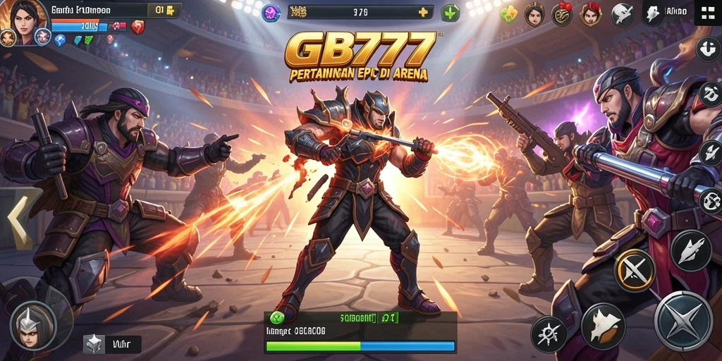 Screenshot gameplay GB777 menunjukkan aksi pertarungan yang intens.