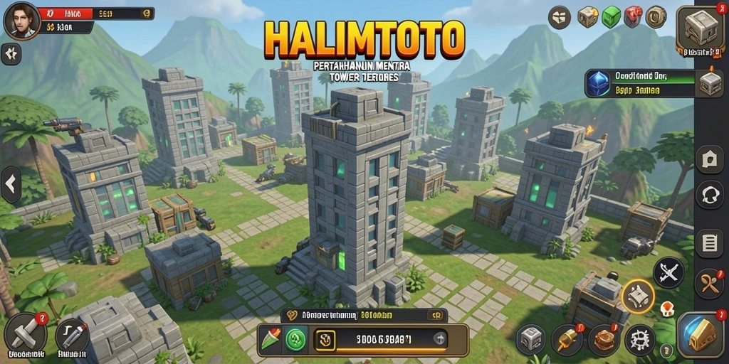 Tampilan gameplay HALIMTOTO yang mendebarkan dalam pertahanan menara.