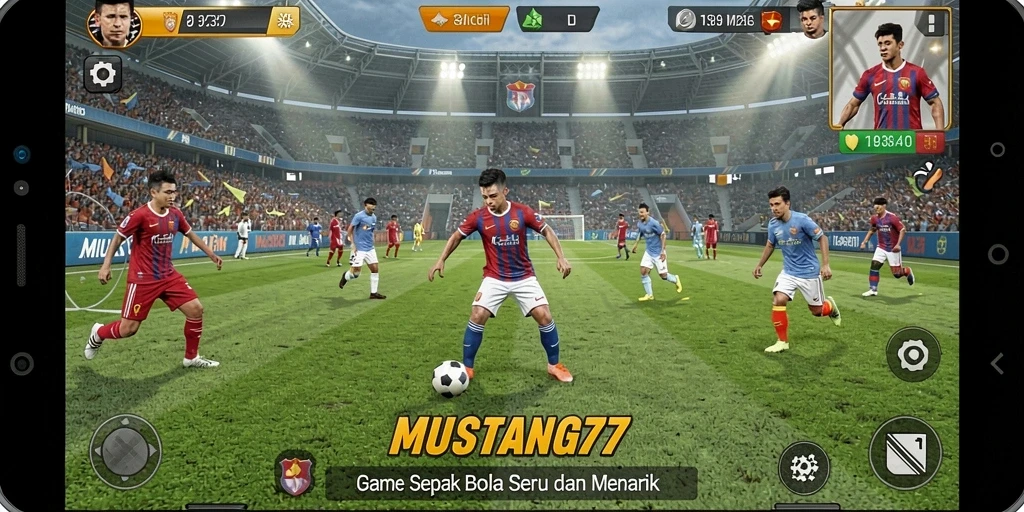 Tampilan gameplay <strong>MUSTANG77</strong> yang dinamis dan seru saat bermain sepak bola.