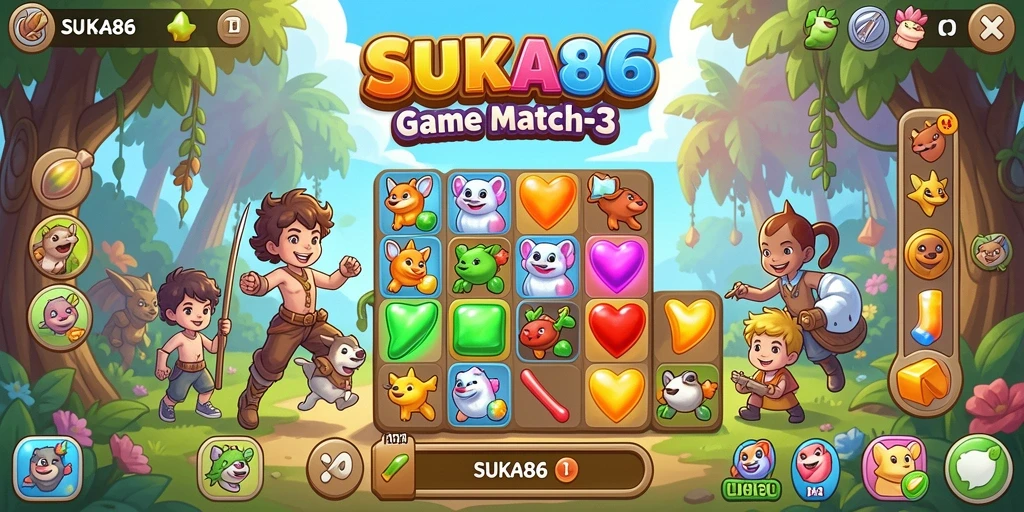 Tampilan aksi mencocokkan objek dalam gameplay Match-3 yang menyenangkan.