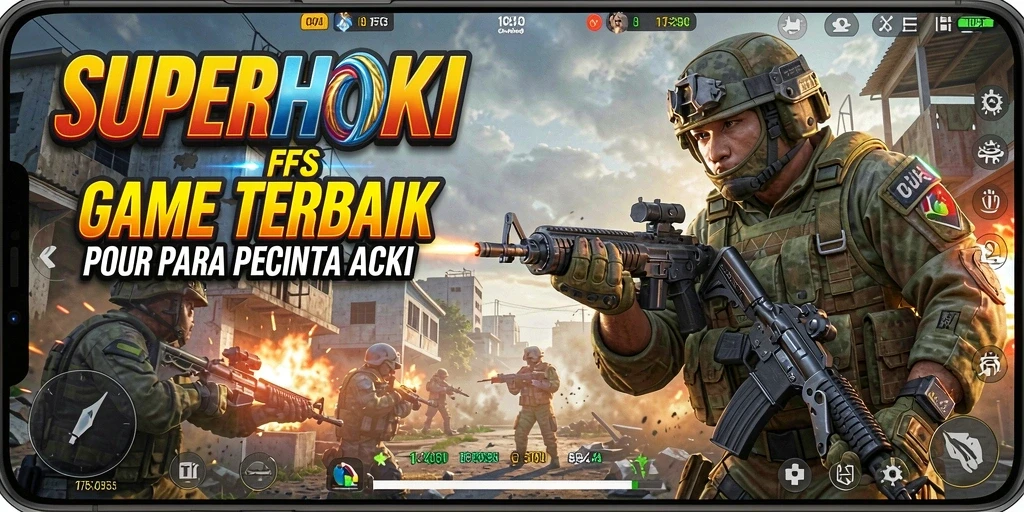 Tangkapan layar menampilkan aksi tembak-menembak yang seru dalam SUPERHOKI.