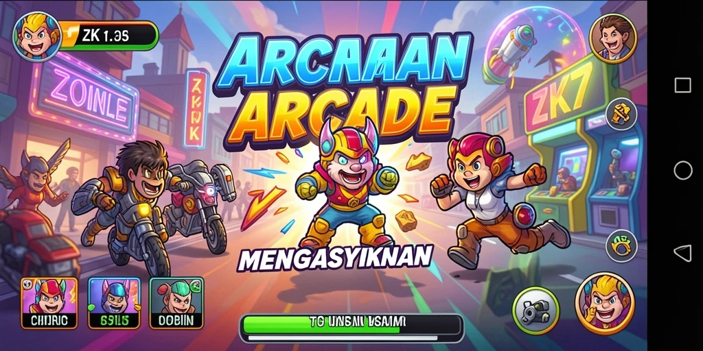 Screenshot gameplay ZK7 yang menampilkan keseruan permainan Arcade.